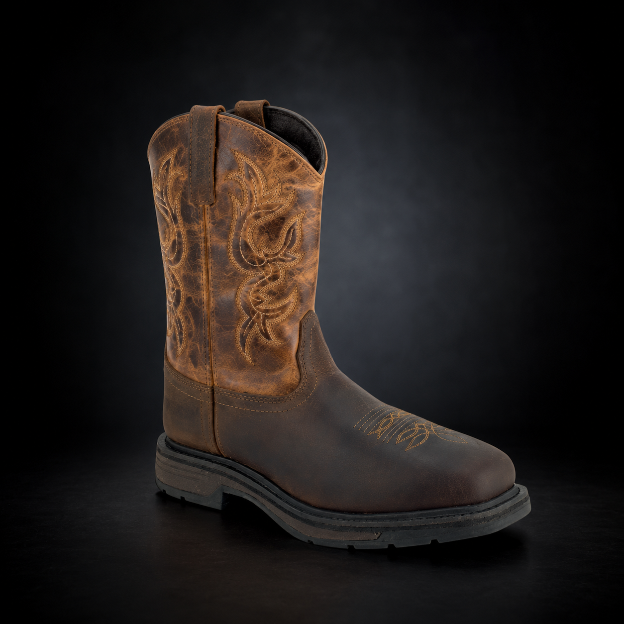 Men's Dark Brown / Burnt Brown Shaft Western Work Boot | WEST 8414