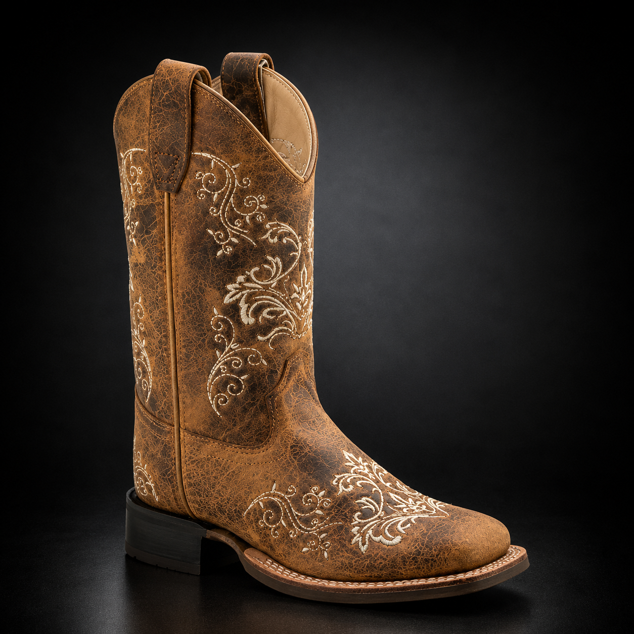 Children & Youth Burnt Tan Wide Square Toe Western Boot | WILD 958