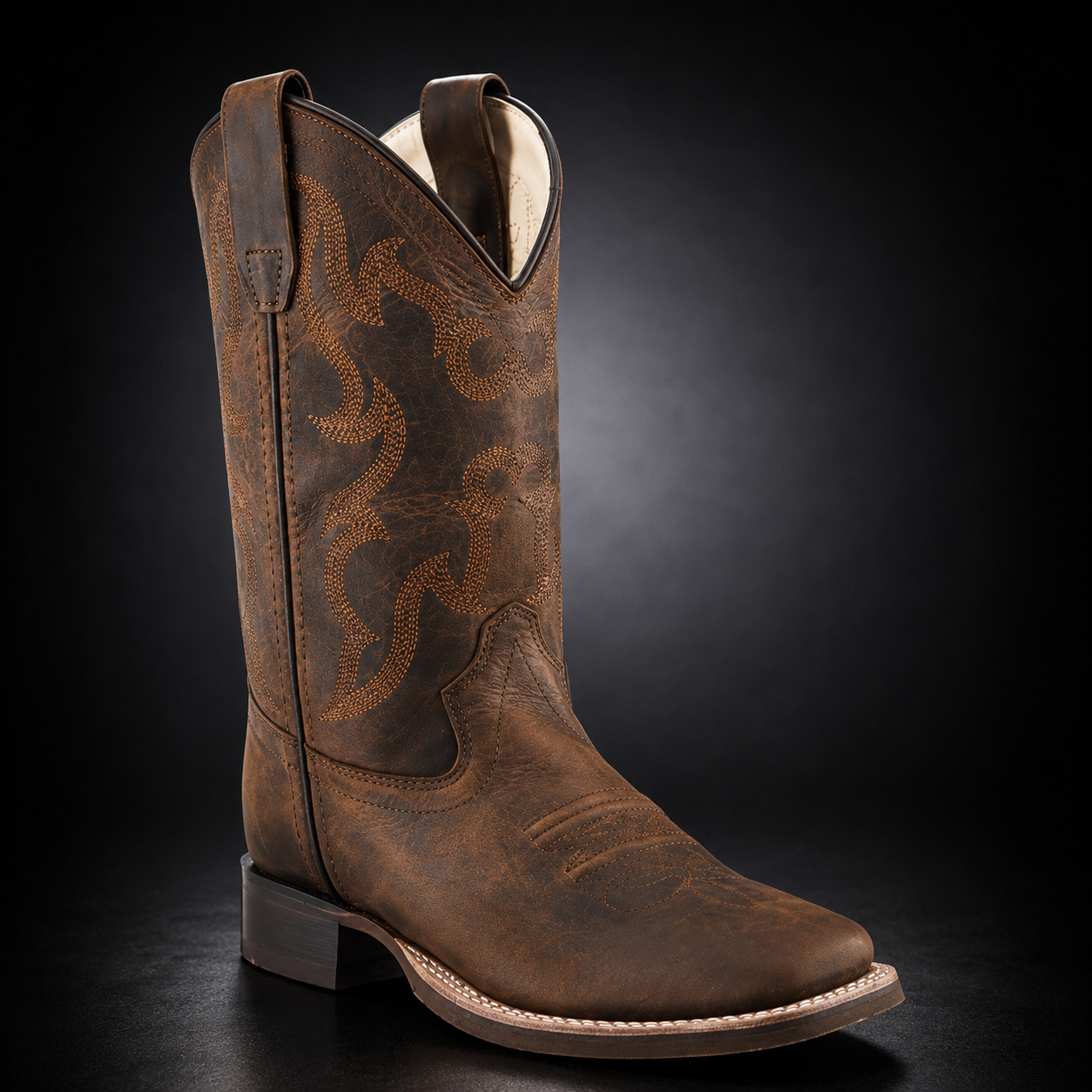 Children & Youth Brown Wide Square Toe Western Boot | WILD 904