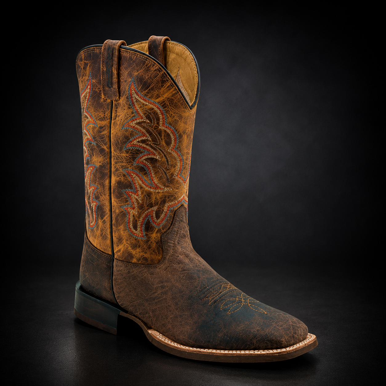 Men's Dark Brown/Burnt Brown Wide Square Toe Western Boot | WEST 899