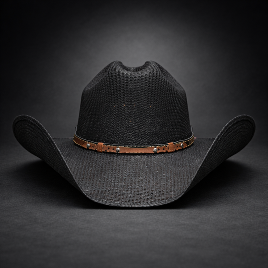 Wild Wild West | Adults Cuadrillé Straw Black Cowboy Hat | Cattleman Crown