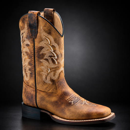 Children & Youth Burnt Tan Wide Square Toe Western Boot | WILD 979