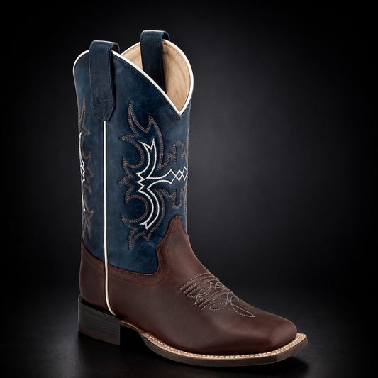 Children & Youth Brown / Wipe Out Blue Shaft Wide Square Toe Western Boot | WILD 914