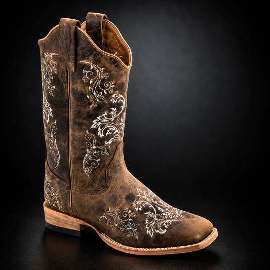 Woman's Burnt Tan Shaft Wide Square Toe Western Boot | WEST 8177