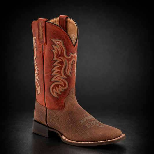 Men's Brown/Burnt Red Wide Square Toe Western Boot | WEST 838