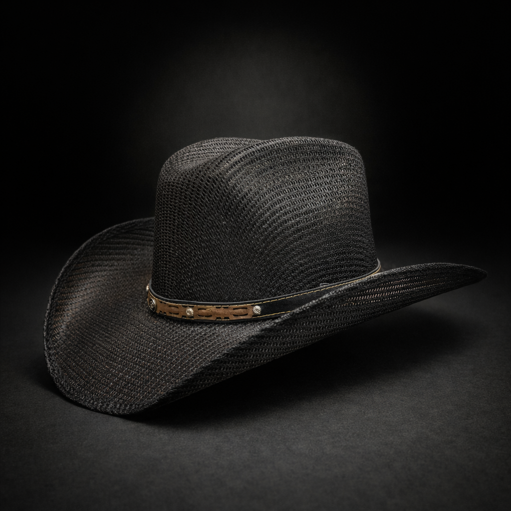 Wild Wild West | Kids Cuadrillé Straw Black Cowboy Hat | Bologna Crown
