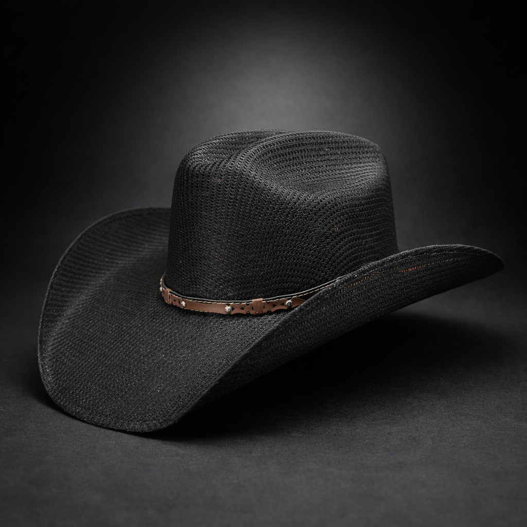 Wild Wild West | Adults Cuadrillé Straw Black Cowboy Hat | Cattleman Crown