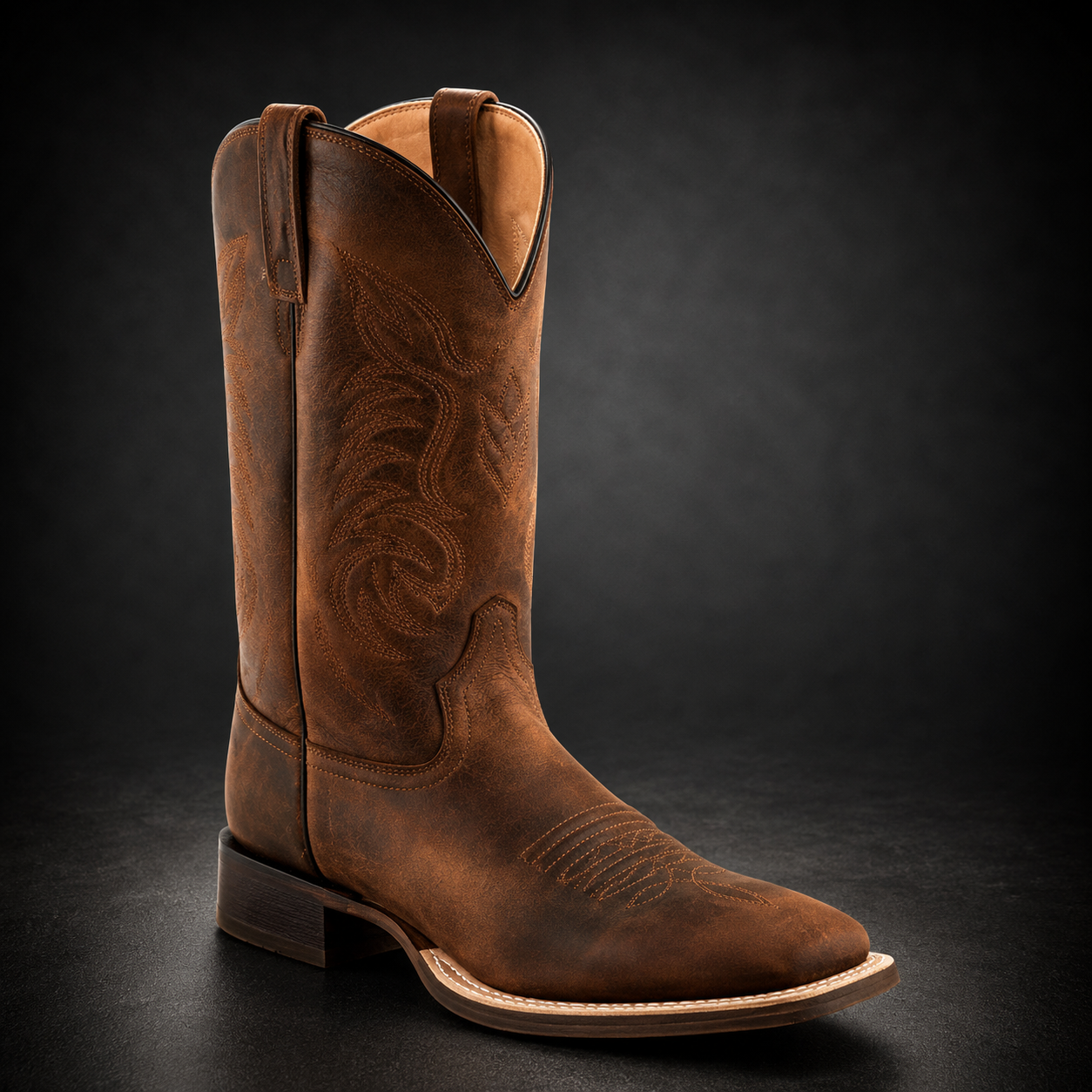 Men's Brown Wide Square Toe Western Boot | WEST 824