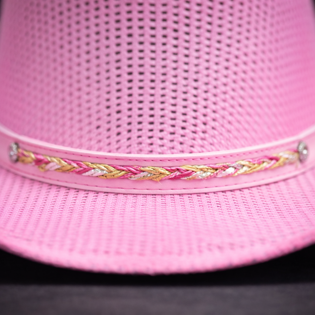 Wild Wild West | Kids Cuadrillé Straw Pink Cowboy Hat | Bolona Crown