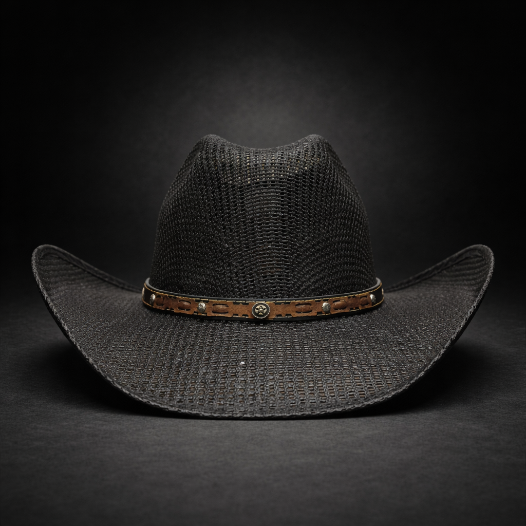 Wild Wild West | Kids Cuadrillé Straw Black Cowboy Hat | Bologna Crown