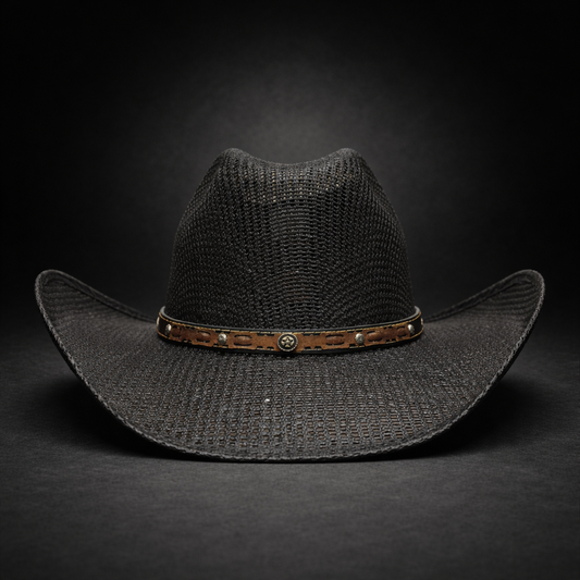 Wild Wild West | Kids Cuadrillé Straw Black Cowboy Hat | Bologna Crown