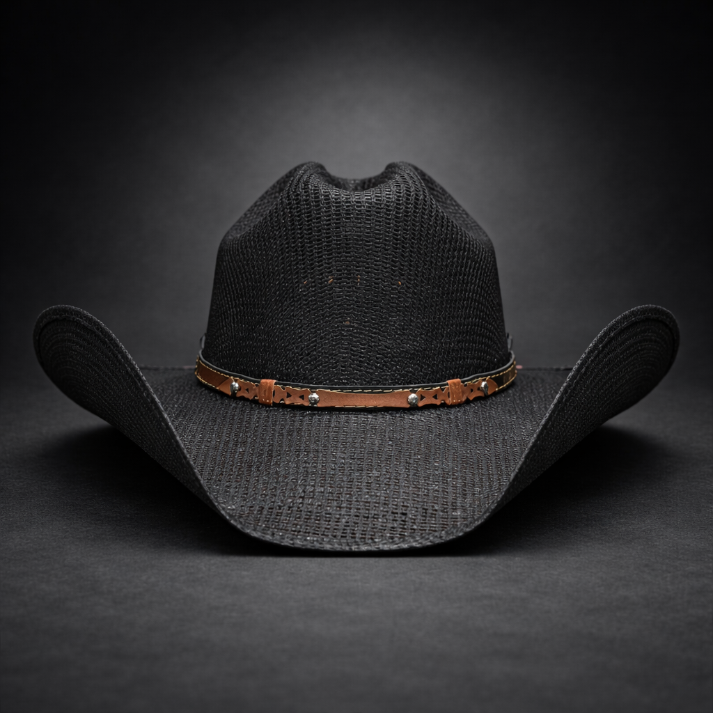 Wild Wild West | Adults Cuadrillé Straw Black Cowboy Hat | Cattleman Crown