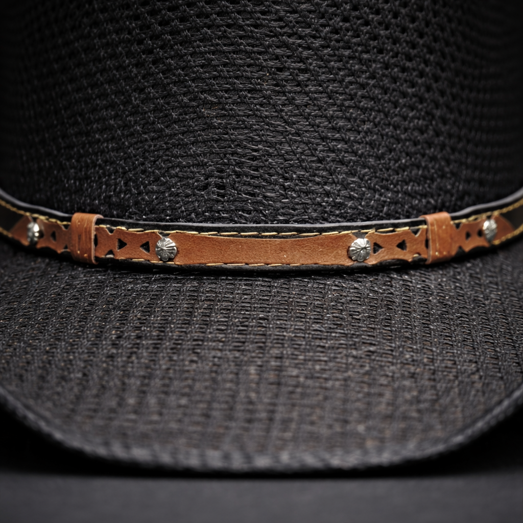 Wild Wild West | Adults Cuadrillé Straw Black Cowboy Hat | Cattleman Crown